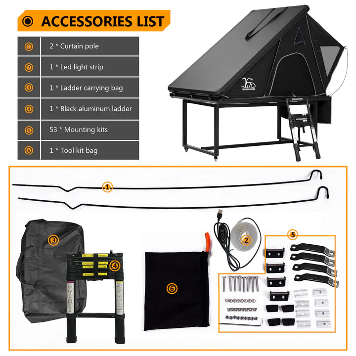 YOUNGHUNTER 4x4 Triangle Pop-Up Hardshell Rooftop Tent for Cars and Trucks