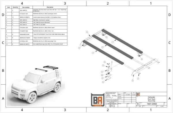 BADASS TENTS Roof Rack for 2020-24 Land Rover Defender (90, 110 & 130) - Black Bars