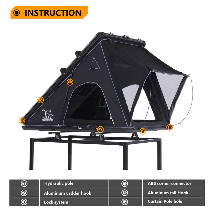 YOUNGHUNTER 4x4 Triangle Pop-Up Hardshell Rooftop Tent for Cars and Trucks