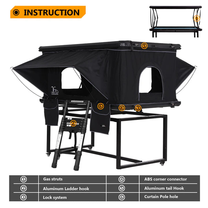 YOUNGHUNTER Rectangle Hard Shell Rooftop Tent with Aluminum Ladder (2-3 Person)