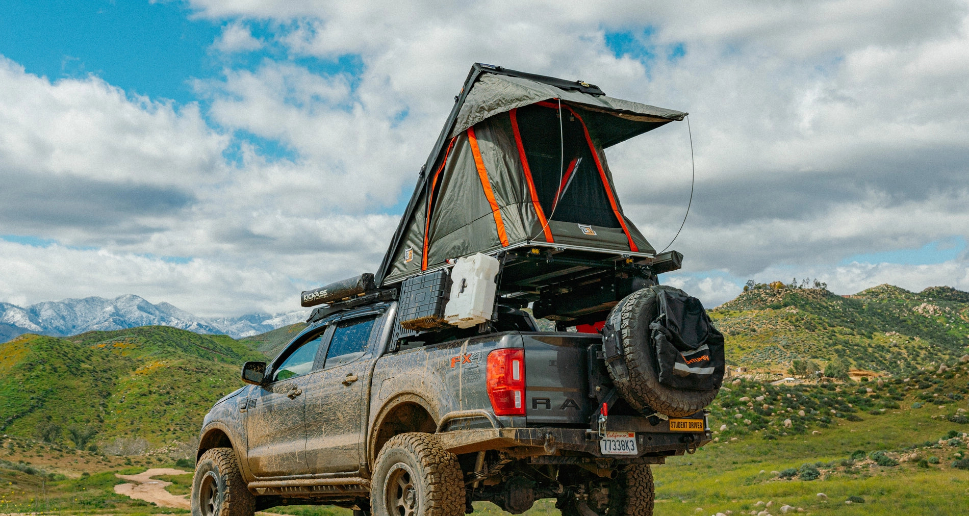 BADASS TENTS PACKOUT™ Soft top Rooftop Tent (45x78") - Black/Rhinotec Cover + Grey/Org Tent - 45x78"