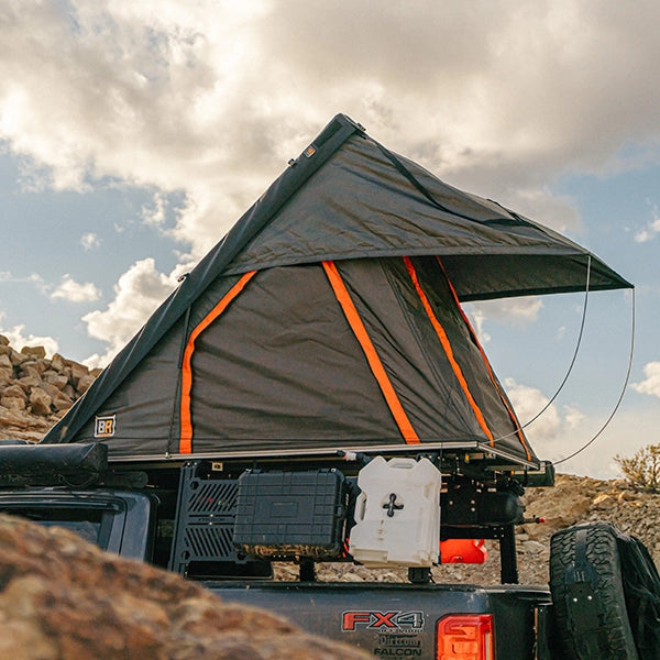 BADASS TENTS PACKOUT™ Soft top Rooftop Tent (45x78") - Black/Rhinotec Cover + Grey/Org Tent - 45x78"