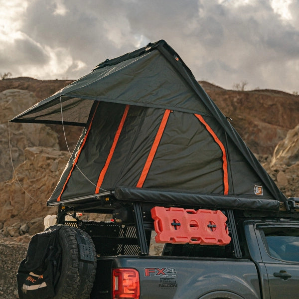 BADASS TENTS HICAP PACKOUT™ Soft top Rooftop Tent (48x88") - Black/Rhinotec Cover + Grey/Org Tent