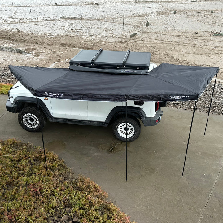 YOUNGHUNTER Glamping 360 Degree Free Standing Car Side Awning with LED Light