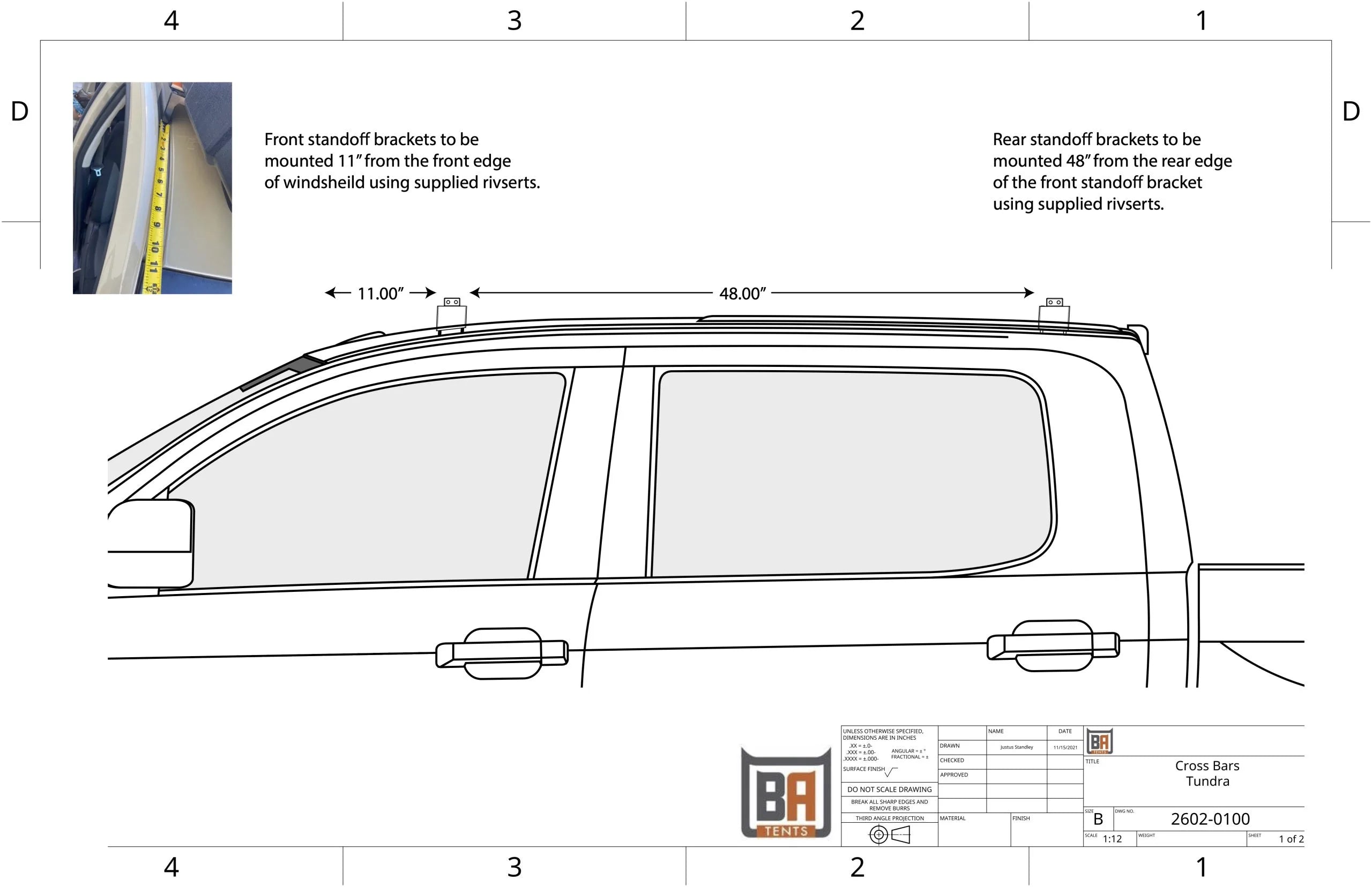 BADASS TENTS Low Mount Cross Bar Kit for Toyota Tundra CrewMax (2007-24)